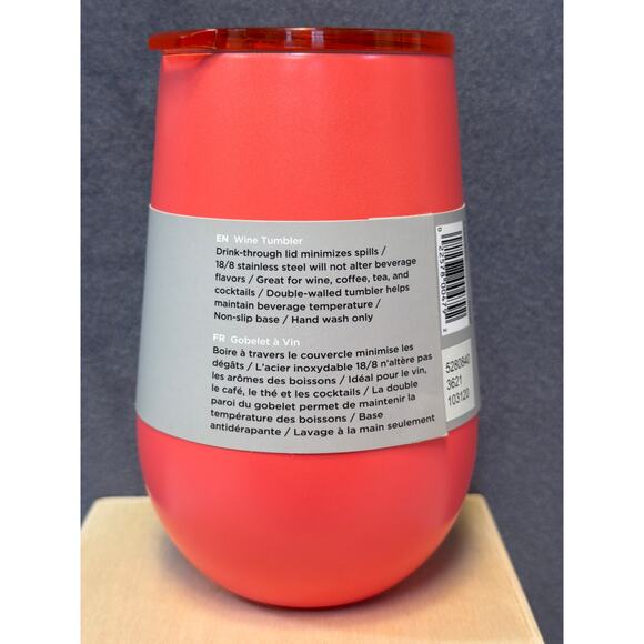 Rabbit 12 oz Double Wall Stainless Steel Wine Tumbler wClear Lid Coral Pink New - Picture 3 of 6